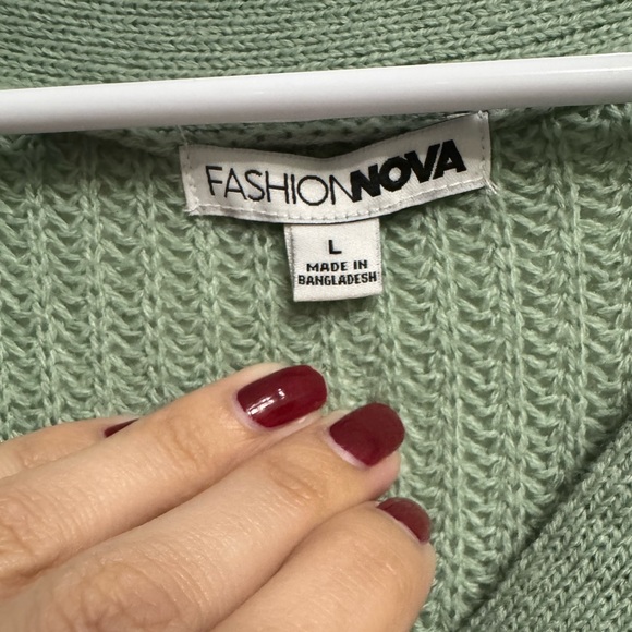 Green V-Neck Button-Up Women's Sweater - Picture 2 of 4